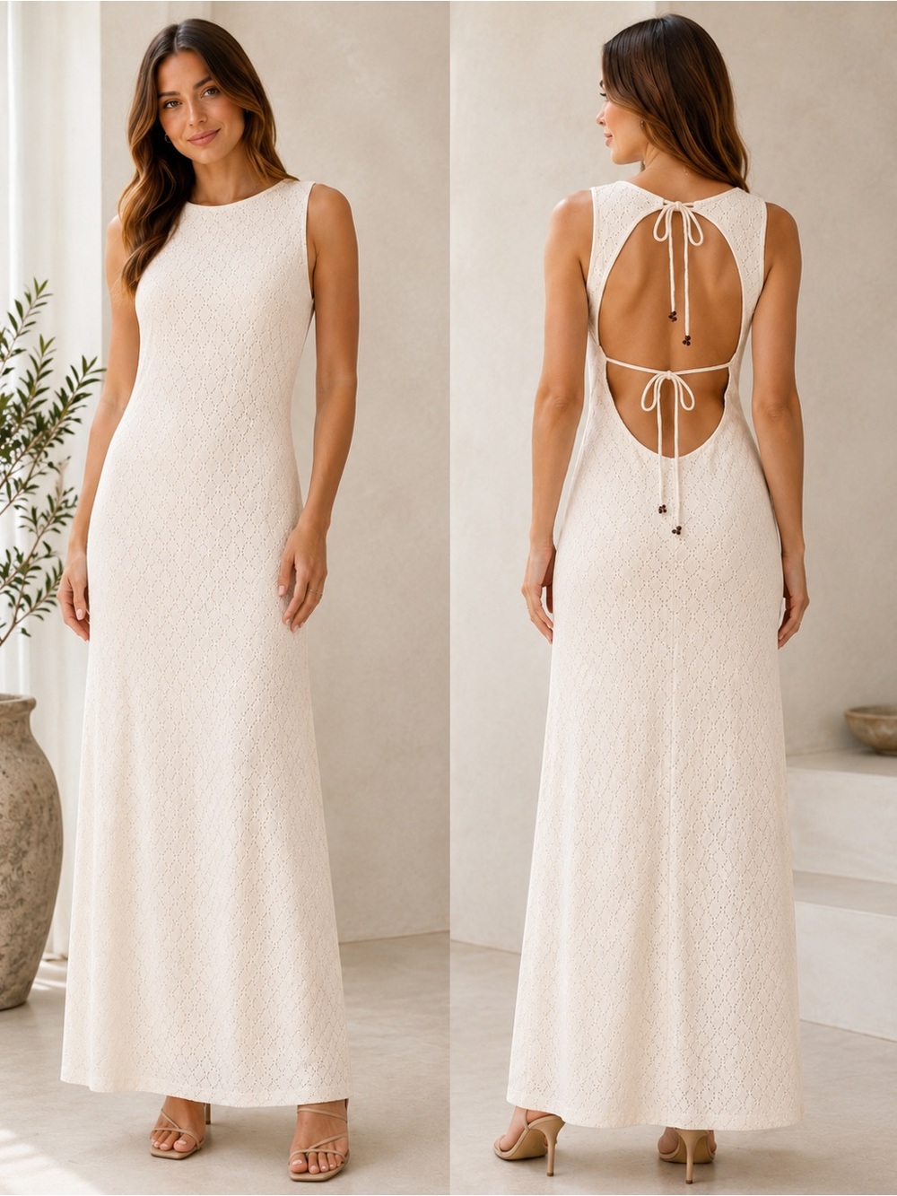 Free People Sleeveless Open-Back Eyelet Maxi Dress - Cream